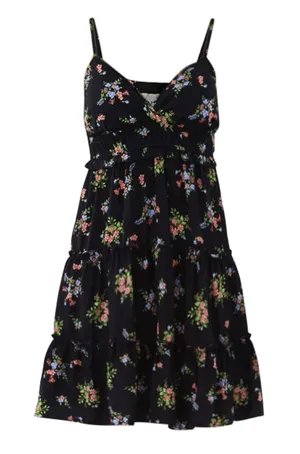 No Boundaries Womens Mini Dress Size L Black Floral Surplice Tiered Boho NWT thumbnail 1