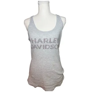 Harley Davidson Tank Top Womens 1XL Gray Rhinestone Logo Racerback Y2K thumbnail 2
