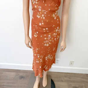 [Nikki Erin] Orange Floral Print Cap Sleeve Peasant Midi Slip Dress Size Large L thumbnail 8