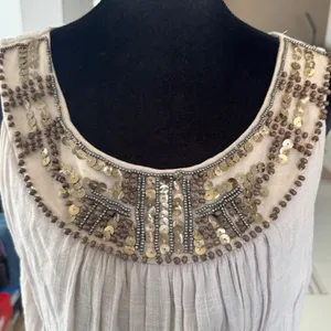 Womens L-XL Taupe Beaded Sequin‎ Neckline Sleeveless Maxi Dress Cowl Back thumbnail 6