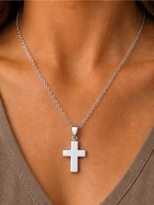 Estate Sterling Silver 925 Cross w/ Sterling Plate Chain DAINTY thumbnail 1