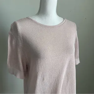 ZARA | Pink Loose Knit Lightweight Short Sleeve Top Sz L thumbnail 2