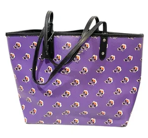 Coach‎ Reversible City Tote Black/Purple Flowers Coated Canvas F55688 Large Bag thumbnail 1