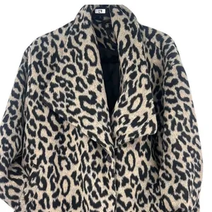 Leopard Fleece Trench Long Jacket Coat Animal Print Womens M Fur Fuzz thumbnail 3