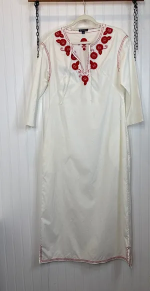 Brooks Brothers White Embroidered Midi Shift Dress Tie Neck Casual Beachy Size 4 thumbnail 1