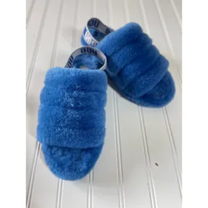 UGG Fluff Yeah Slides Royal Blue Sheepskin Platform Sandals Almost New Womens 7 thumbnail 10