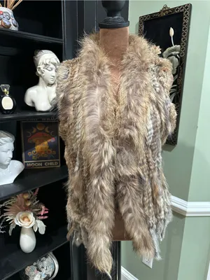 Real Rabbit Fur Vest – Brown Beige Natural Fur – Size M thumbnail 3