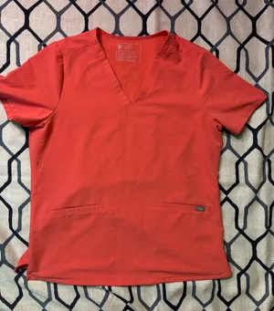 Figs Casma Three-Pocket Scrub Top Large Hot Coral thumbnail 1