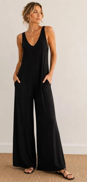 Free People Beach Black Wide Leg Jumpsuit Womens XS Casual Summer Lagenlook thumbnail 1