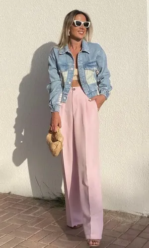 ZARA NWT Pink High-waisted WIDE LEG MENSWEAR STYLE PANTS. thumbnail 2