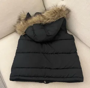 Abercrombie & Fitch Black Puffer Vest with Fur Hood thumbnail 5