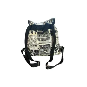Black & White Newspaper Print Drawstring Backpack thumbnail 2