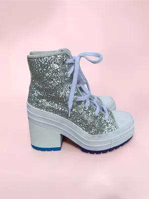 Converse Chuck 70 De Luxe Heel Disco Glam Silver Glitter Pride Chunky women sz 5 thumbnail 4