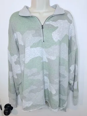 Aerie Large Sage Green Camo Half Zip Pullover Sweatshirt Oversized L thumbnail 2