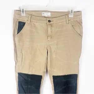 FREE PEOPLE Khaki Black Patchwork Five Pocket Cargo Style Jeans 12 Boho Casual thumbnail 9