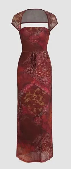 CIDER Red Paisley Mesh Halter Maxi Dress XS Y2K thumbnail 1