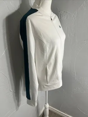 Lady Hanger Tennis Jacket White Green Lightweight Athletic Zip Up. thumbnail 3