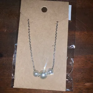 Faux Pearl Silver Tone Chain Necklace 16 inch NWT thumbnail 3