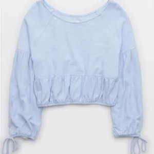 Aerie Endless Summer Cropped Sweatshirt Puff Sleeve Eyelet Blue Women’s Size XS thumbnail 1