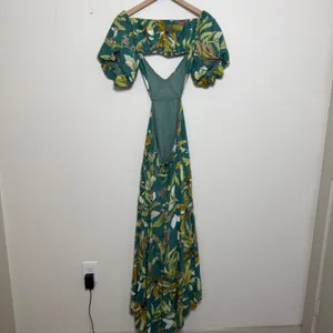 O.P.T. Women Flax‎ Tropical Botanical Puff Sleeve Open Back Dress Party Resort thumbnail 2