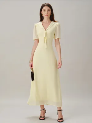 RIHOAS Pale Yellow Tie-Front Maxi Dress thumbnail 7