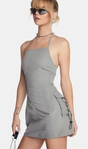 Motel Rocks XS Extra Small Gray Schmidt Cargo Mini Dress thumbnail 1