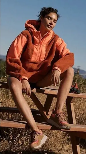 NWT‎ Free People Movement Lead The Pack Jacket Neon Coral Combo Pullover Fleece thumbnail 1