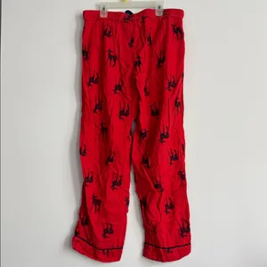 Aerie Red Pajama Pants with Navy Deer Print Size M thumbnail 6
