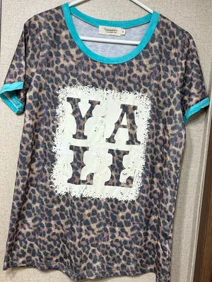 Wander Leopard Print YA LI Graphic Tee with Teal Trim thumbnail 1