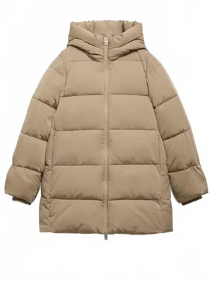 Mango Midi Quilted Anorak with Hood NWT Beige XS thumbnail 3