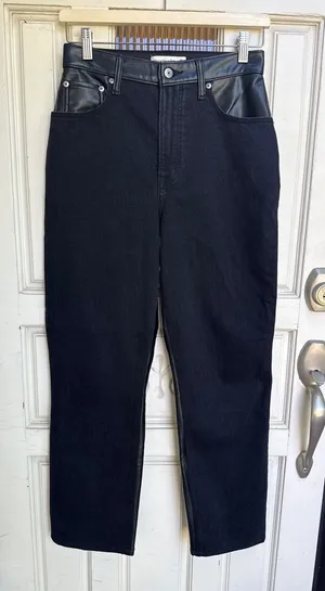 Abercrombie & Fitch Curve Love 90s Straight Ultra High Rise Faux Leather Jeans 4 thumbnail 1