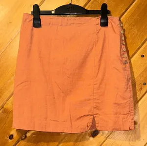 Free people burnt orange linen blend mini skirt with side buttons thumbnail 1