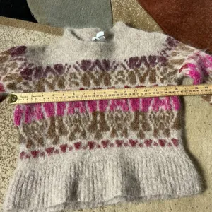 Velvet Graham Spencer Fair Isle Alpaca Sweater Womens XS Beige Pink Boho Fuzzy thumbnail 3