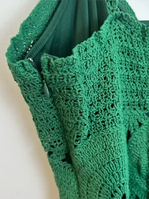FORE Emerald Green Knit Crochet Sleevless Scallop Cotton Mini Dress Size Large thumbnail 9