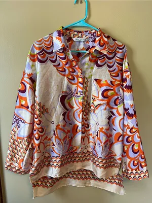 Zara Multicolor Button-Down Blouse — Orange, Purple, Green, White thumbnail 3