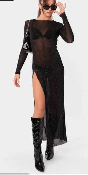 Edikted sheer sparkly dress thumbnail 1
