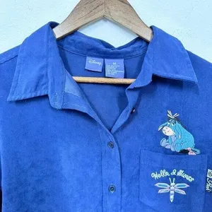 Vintage Disney Eeyore Embroidered Dark Purple Casual Button Up Pooh Women's M thumbnail 3