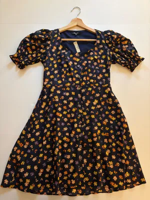 NWT! Madewell Navy Floral Button Dress thumbnail 4