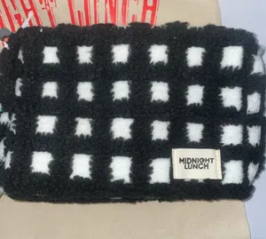 MIDNIGHT LUNCH Carrie Sherpa Pouch | Black + White thumbnail 1