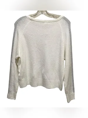 Garage White Gray Stripe Boucle Boat Neck Sweater Long Sleeve Womens Size Medium thumbnail 7
