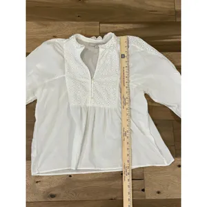 LOFT Top White Eyelet 100 Percent Cotton Ruffle Collar Trim Size M thumbnail 3