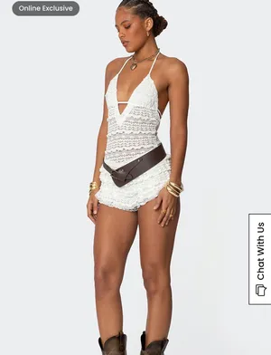 Edikted Lanney Ruffled Sheer Lace Romper thumbnail 3