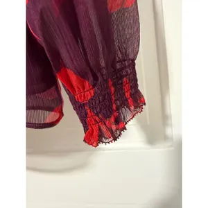 Ann Taylor Plum Red Floral Smocked Mock Neck Blouse Sheer Long‎ Sleeve NWT S thumbnail 7