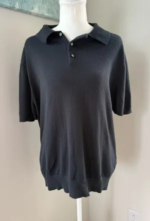 J. Crew Black Short Sleeve Button Down Polo Cinched Waist Sweater Medium thumbnail 1