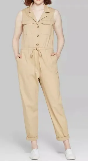 Wild Fable Sleeveless V-Neck Button-Front Utility‎ Jumpsuit Large NWT thumbnail 1