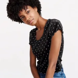 Abercrombie & Fitch Velvet Black and White Polka Dot Blouse Scalloped Trim Sz XS thumbnail 2