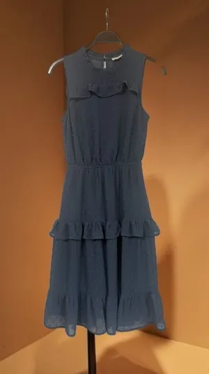Sleeveless Ruffle Tiered Midi Dress in Slate Blue thumbnail 1