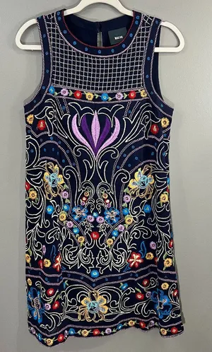 Maeve Anthropologie Sleeveless Embroidered Cotton Blue Sheath Dress Size US 6 thumbnail 1