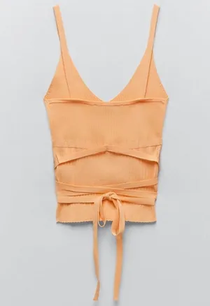 ZARA Strappy Knit Orange Top thumbnail 3