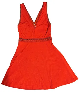 Free People Orange V-Neck A-Line Dress thumbnail 1